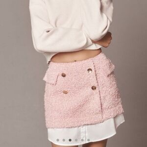 By Anthropologie Pink Tweed Skirt Size 0 Gold Button White Detail Clueless Small